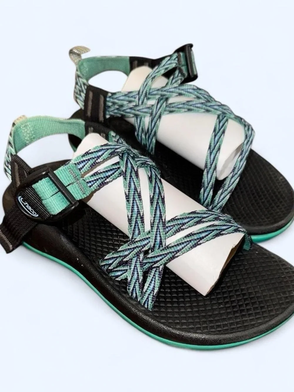 Chaco ZX/2 Sandals in Black with teal & blue Straps